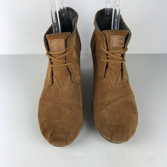 TOMS tan brown suede lace up wedge bootie, 10 - Picture 2 of 8